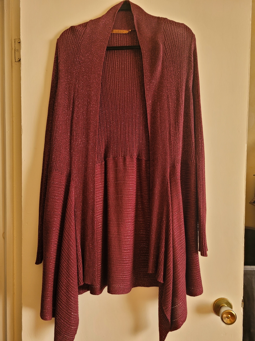 Womens Ribbed Open-Front Cardigan Sweater - Burgundy